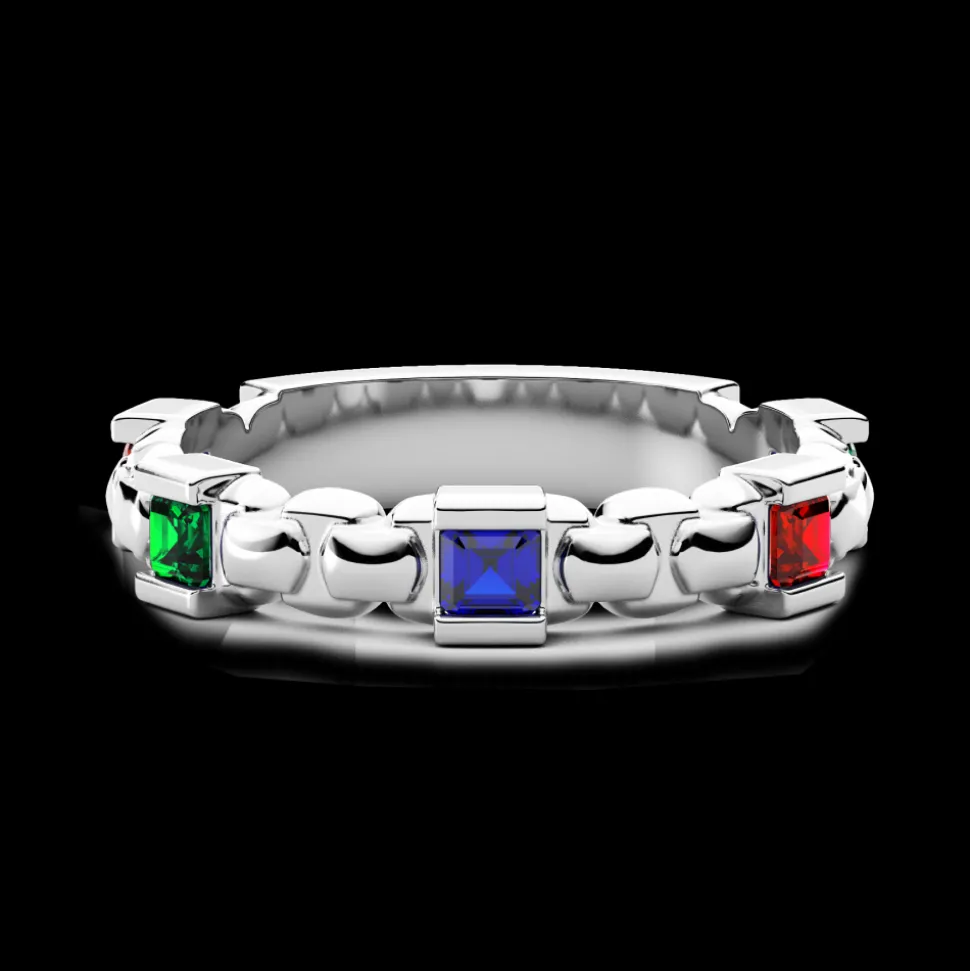 Anello a fascia Zancan in argento e pietre naturali.
