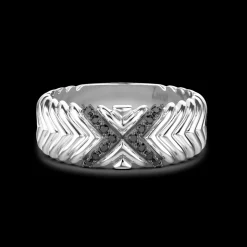 Anello a fascia Zancan in argento con pietre nere.