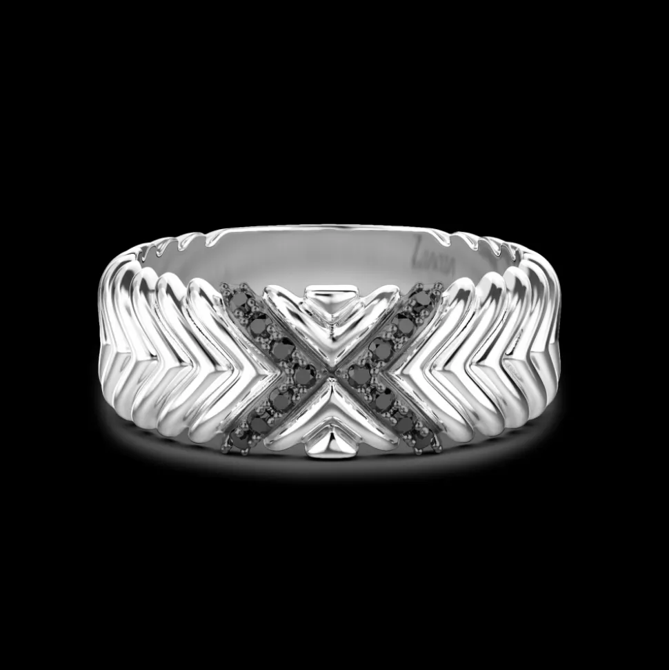Anello a fascia Zancan in argento con pietre nere.