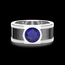 Anello a fascia Zancan in argento con pietra lapis centrale.