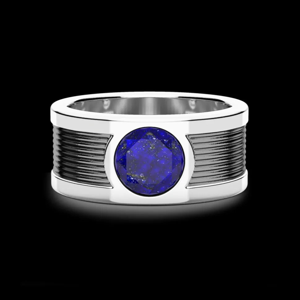 Anello a fascia Zancan in argento con pietra lapis centrale.