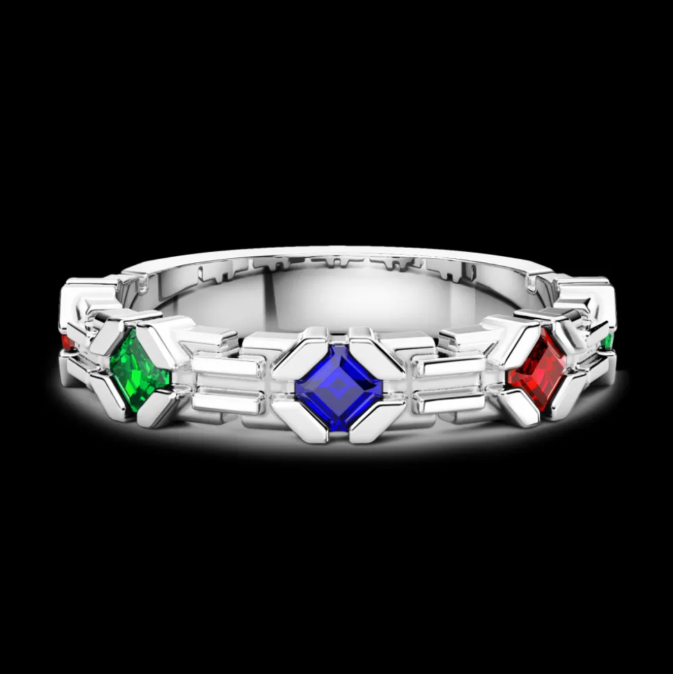 Anello a fascia Zancan in argento e pietre naturali.