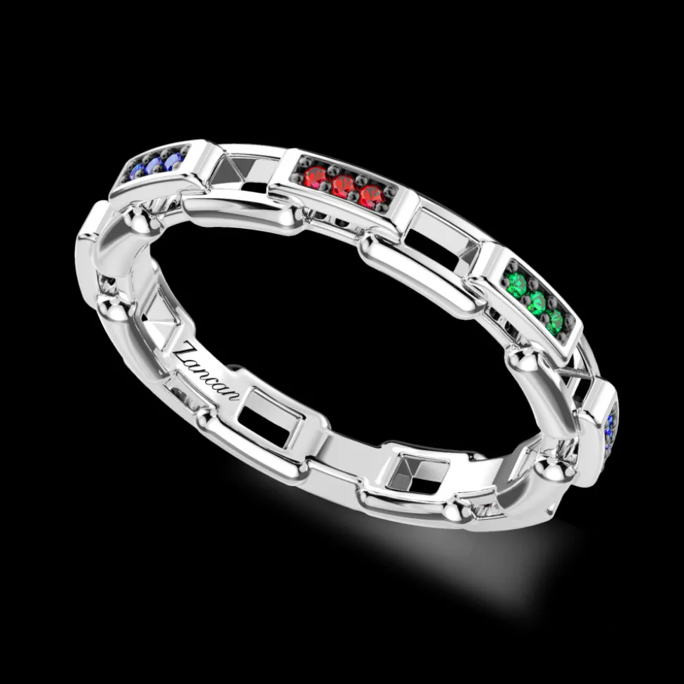 Anello a fascia Zancan in argento e pietre naturali.