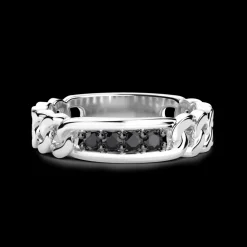 Anello a fede in argneto Zanan con pietre nere.