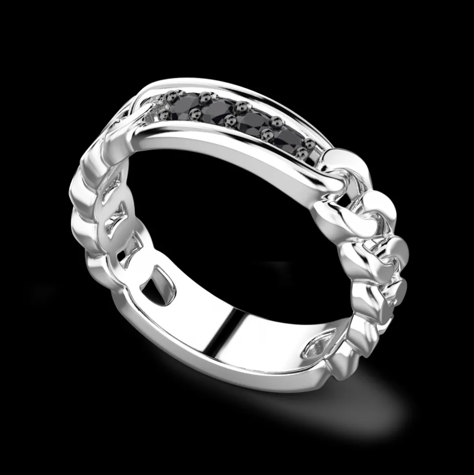 Anello a fede in argneto Zanan con pietre nere.
