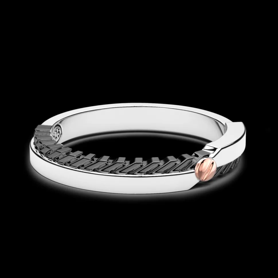 Anello a fede Zancan in argento e vite in oro rosa.