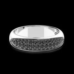 Anello a fede Zancan in argento con pietre nere.