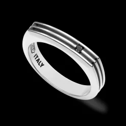 Anello a fede Zancan in argento con pietre nere.