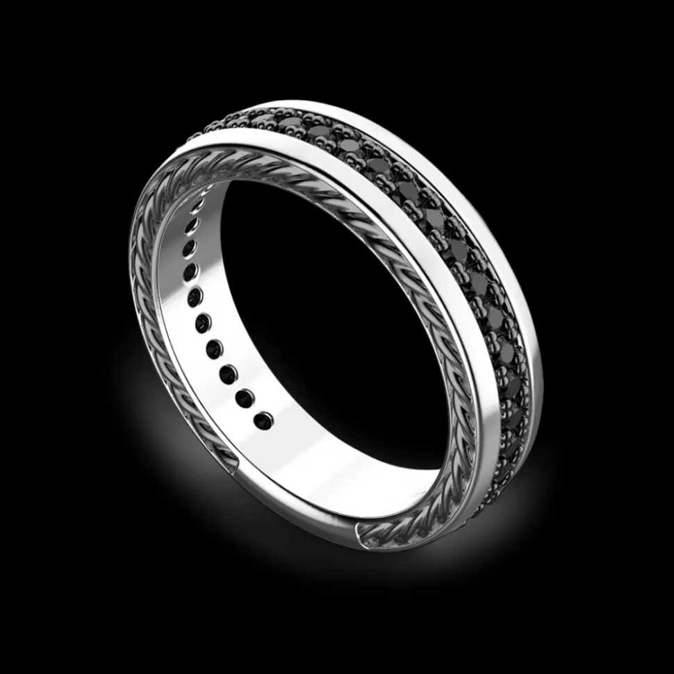 Anello a fede Zancan in argento con pietre nere.