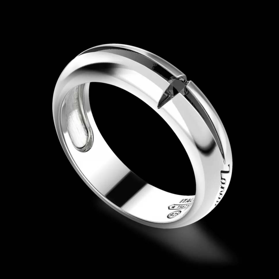 Anello a fede Zancan in argento con pietra nera.