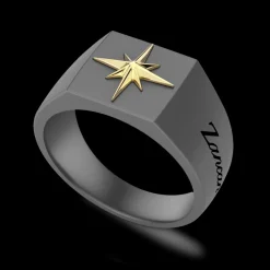 Anello Chevalier Uomo Zancan in Titanio e Oro 18kt con Rosa dei Venti