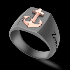 Anello Chevalier Uomo Zancan in Titanio e Oro 18kt con Ancora