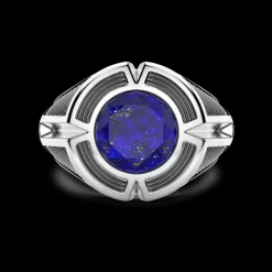 Anello chevalier Zancan in argento con pietra lapis centrale.
