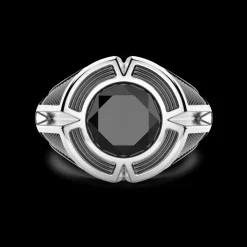 Anello chevalier Zancan in argento con pietra onice centrale.