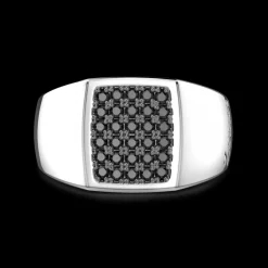 Anello chevalier Zancan in argento con pietre nere.