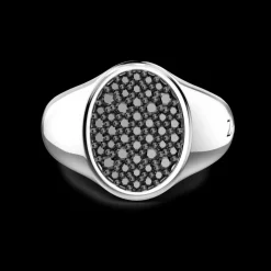 Anello chevalier Zancan in argento con pietre nere.