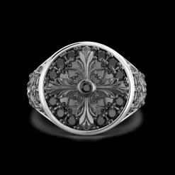Anello chevalier Zancan in argento e pietre nere.