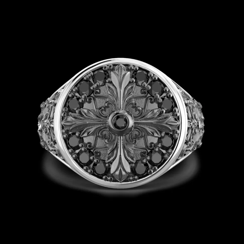 Anello chevalier Zancan in argento e pietre nere.