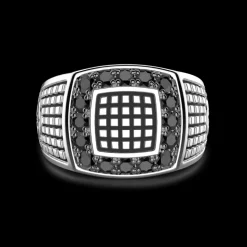 Anello chevalier Zancan in argento con pietre nere.