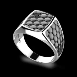 Anello chevalier Zancan in argento brunito.