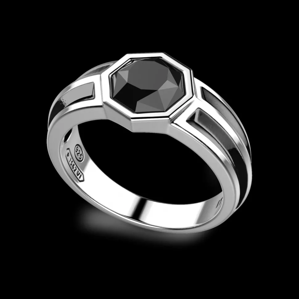 Anello chevalier Zancan in argento con pietra onice.