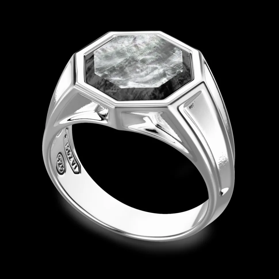 Anello chevalier Zancan in argento con madreperla.
