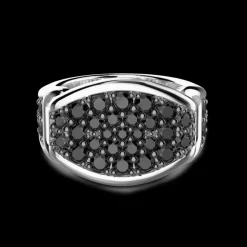 Anello chevalier Zancan in argento con pietre nere.