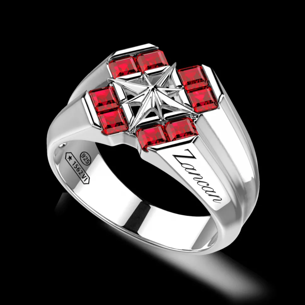 Anello chevalier Zancan in argento e pietre naturali.