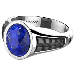 Anello chevalier Zancan in argento con pietra lapis ovale.