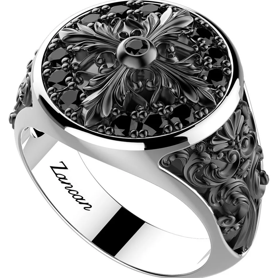 Anello chevalier Zancan in argento e pietre nere.
