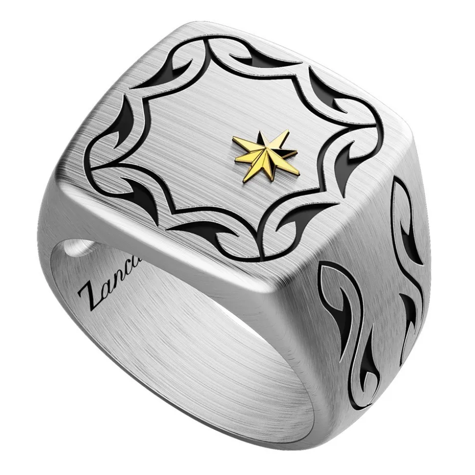 Anello chevalier Zancan tribale in argento.