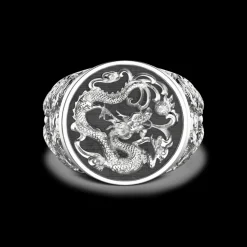 Anello chevralier Zancan in argento con drago.