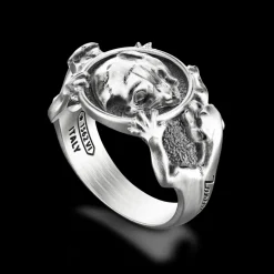Anello chevralier Zancan con pantere in argento.