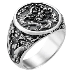 Anello chevralier Zancan in argento con drago.