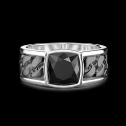 Anello in argento bianco e nero con onice.