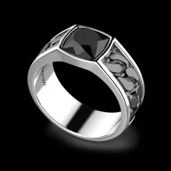 Anello in argento bianco e nero con onice.