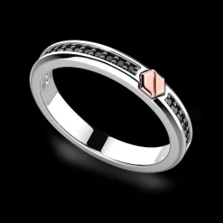 Anello Zancan a fede in argento con pietre e vite in oro rosa.
