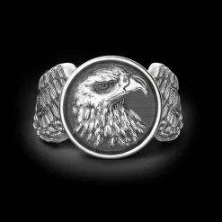 Anello Zancan aquila in argento con finitura vintage.