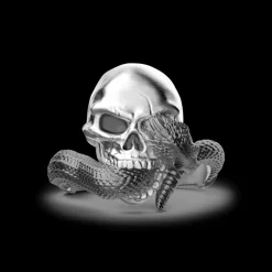 Anello Zancan in argento con teschio e serpente.