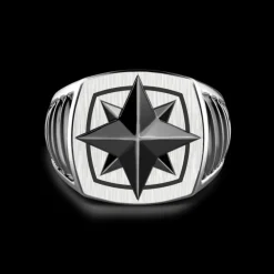Anello Zancan in argento con rosa dei venti in ceramica.