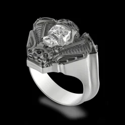 Anello Zancan in argento a teschio biker.