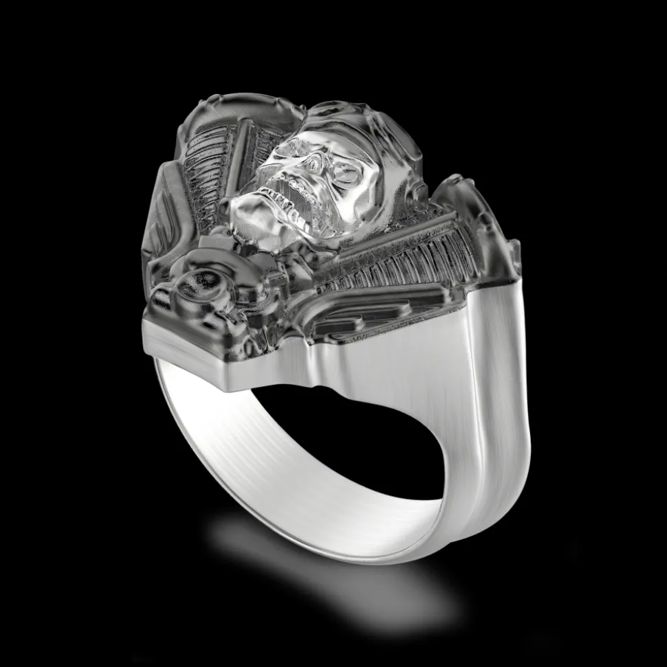 Anello Zancan in argento a teschio biker.