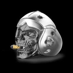 Anello Zancan in argento a teschio aviatore.