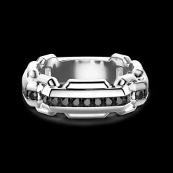 Anello Zancan in argento a fede con pietre nere.