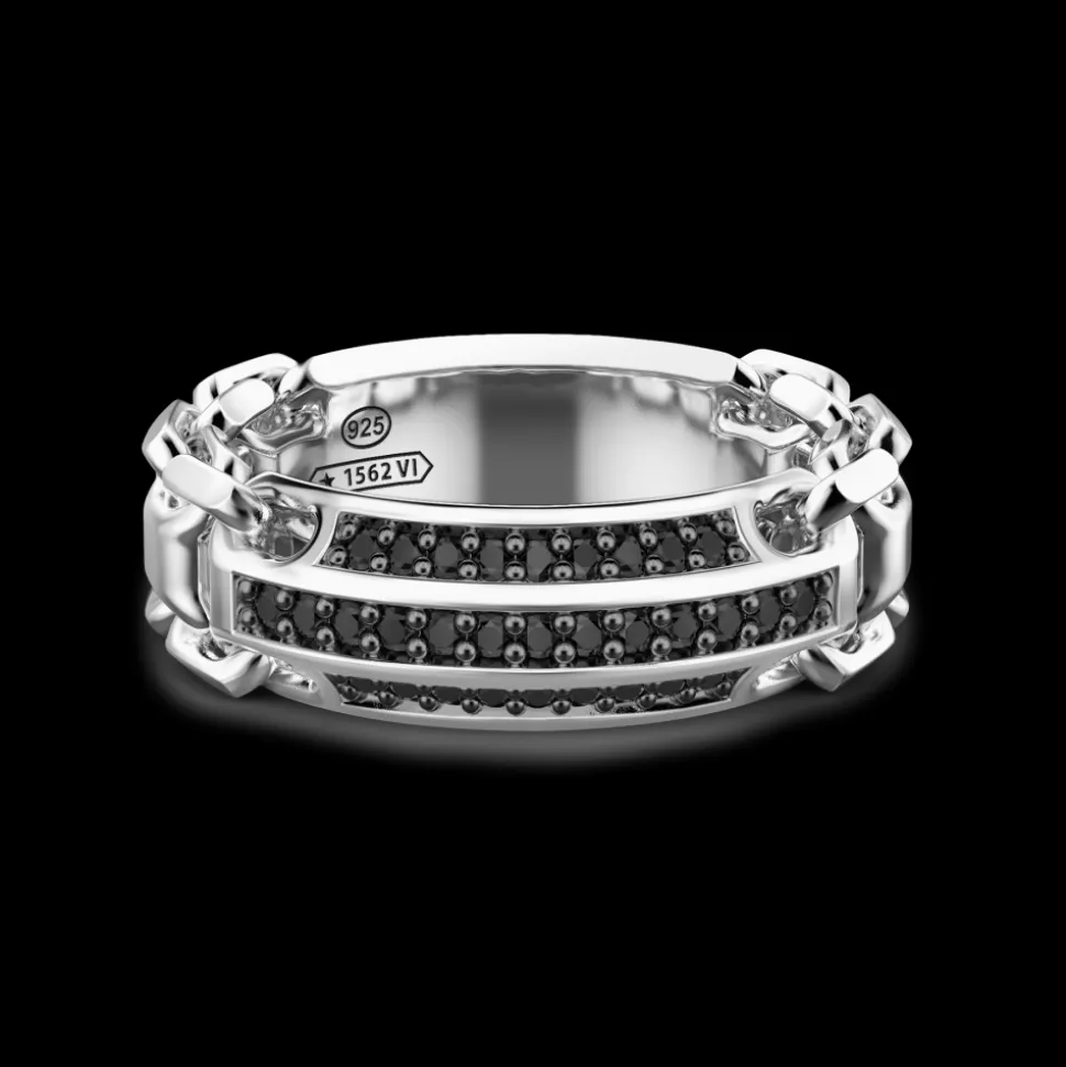 Anello Zancan in argento a fede con pietre nere.