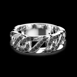 Anello Zancan in argento a fede con pietre nere.