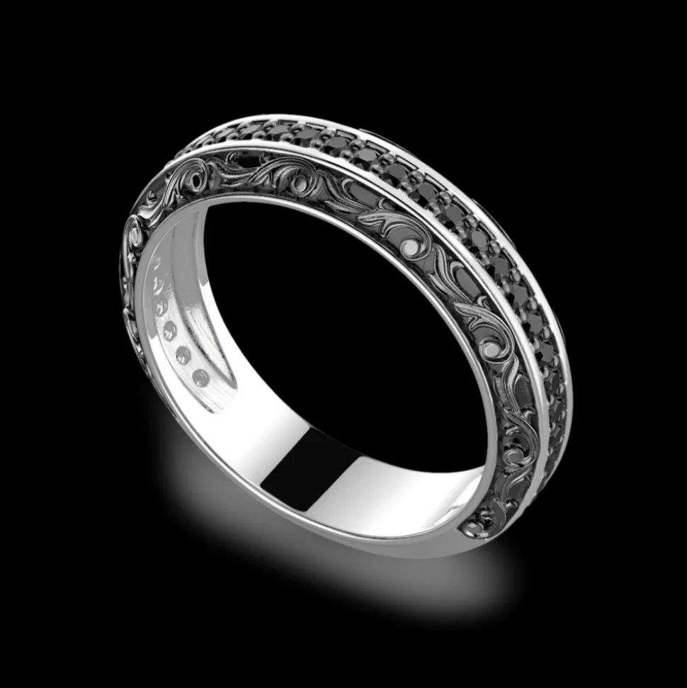 Anello Zancan in argento a fede con pietre nere.
