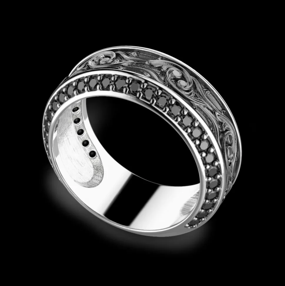 Anello Zancan in argento a fede con pietre nere.