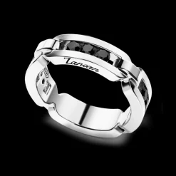Anello Zancan in argento a fede con pietre nere.