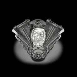 Anello Zancan in argento a teschio biker.